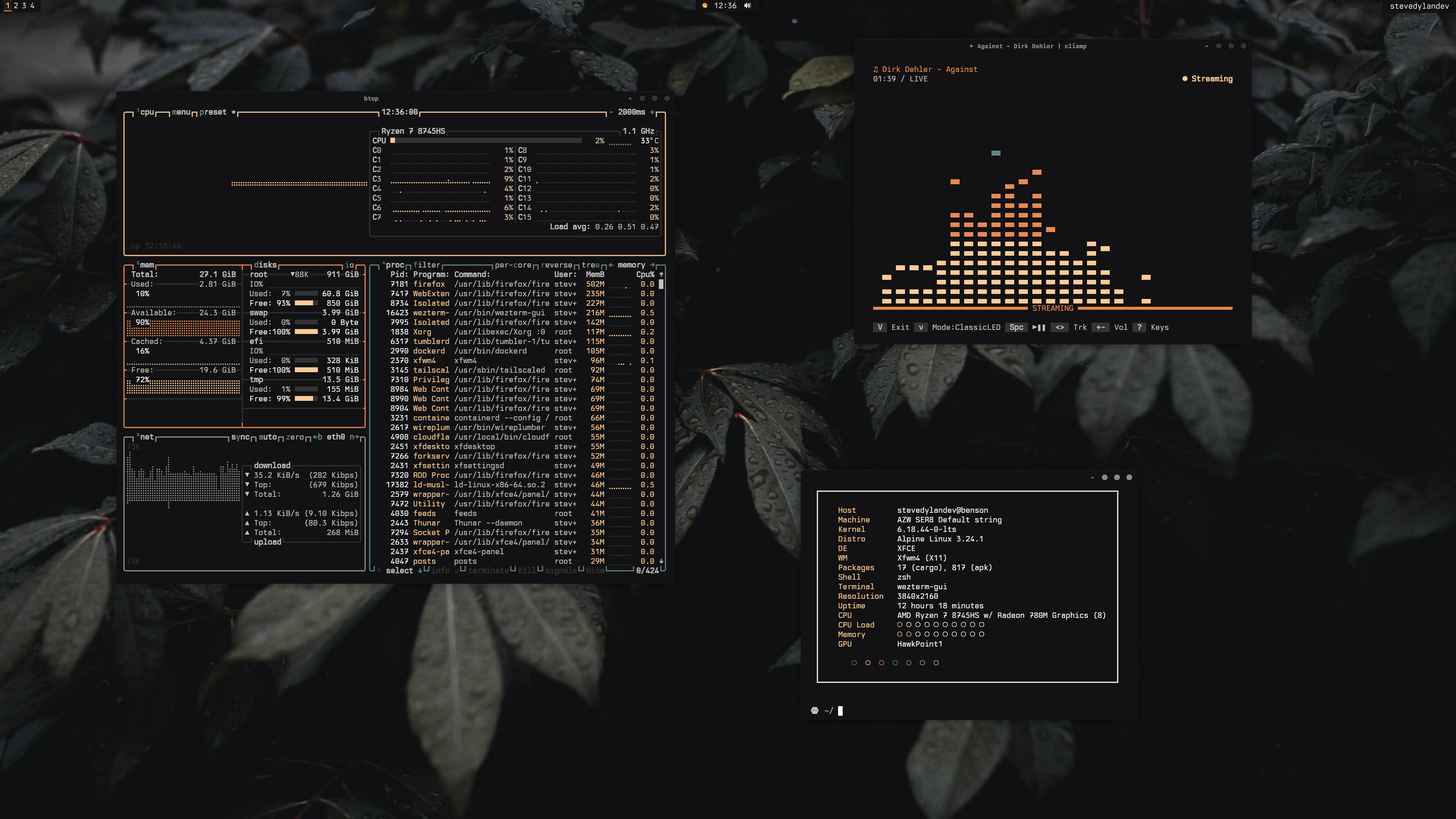 Linux desktop with darkmatter theme