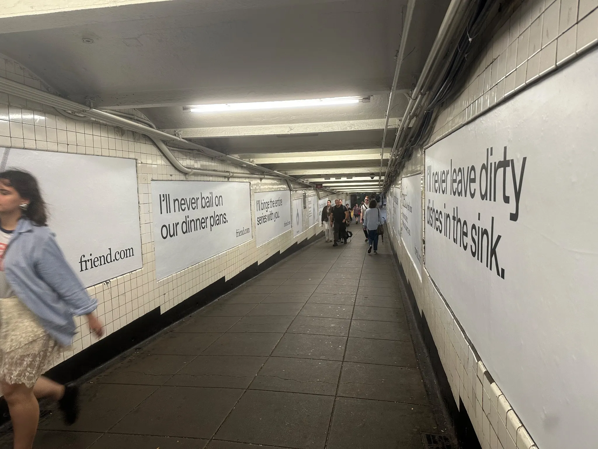 NYC subway Friend ad with critical handwritten graffiti from passersby